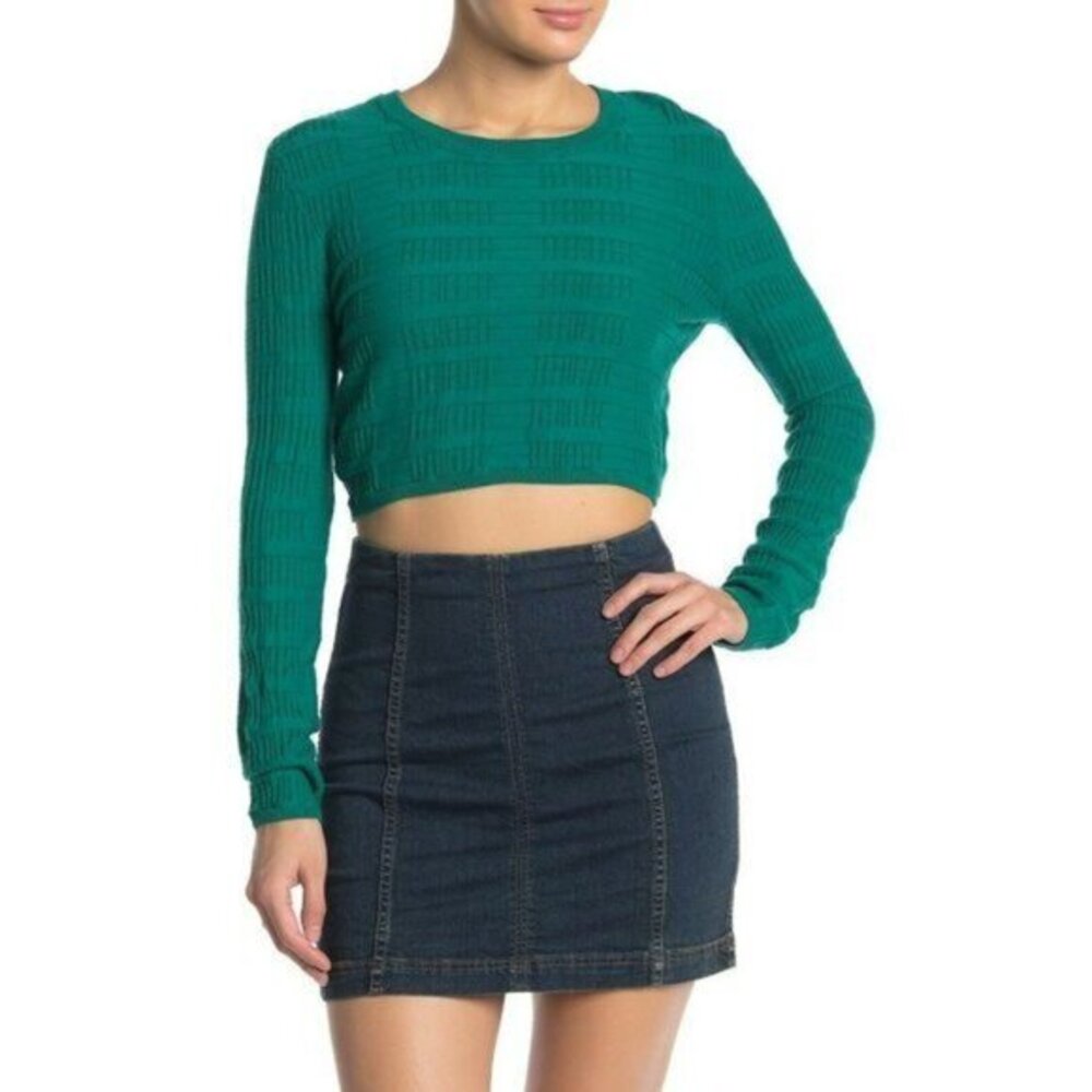 BCBGeneration Green Textured Crop Sweater Pine Green Long Sleeves SZ S NWT